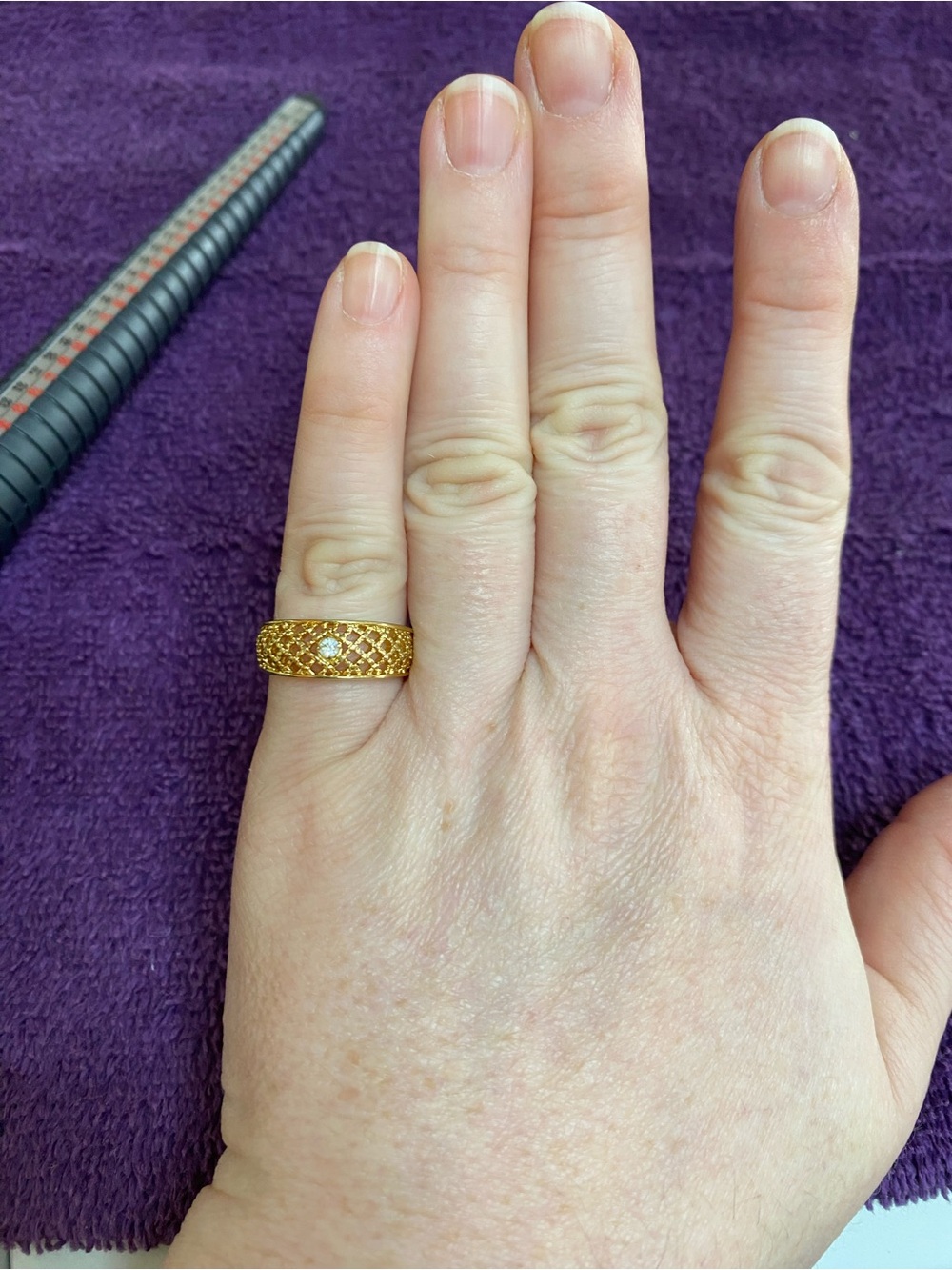 Avon Gold-Tone Lattice Ring with Clear Stone Accent